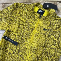 Nike Womens Bodysuit S Yellow Snakeskin Print Mock Neck 1/4 Zip Top CJ6355-735