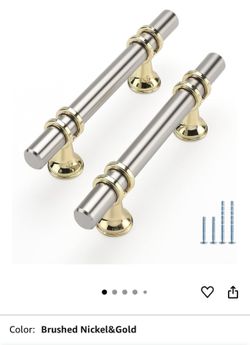 Cabinet Handles Drawer Pulls and Knobs, 10Pack Brushed Nickel and Gold 3-3/4inch Hole Center, New