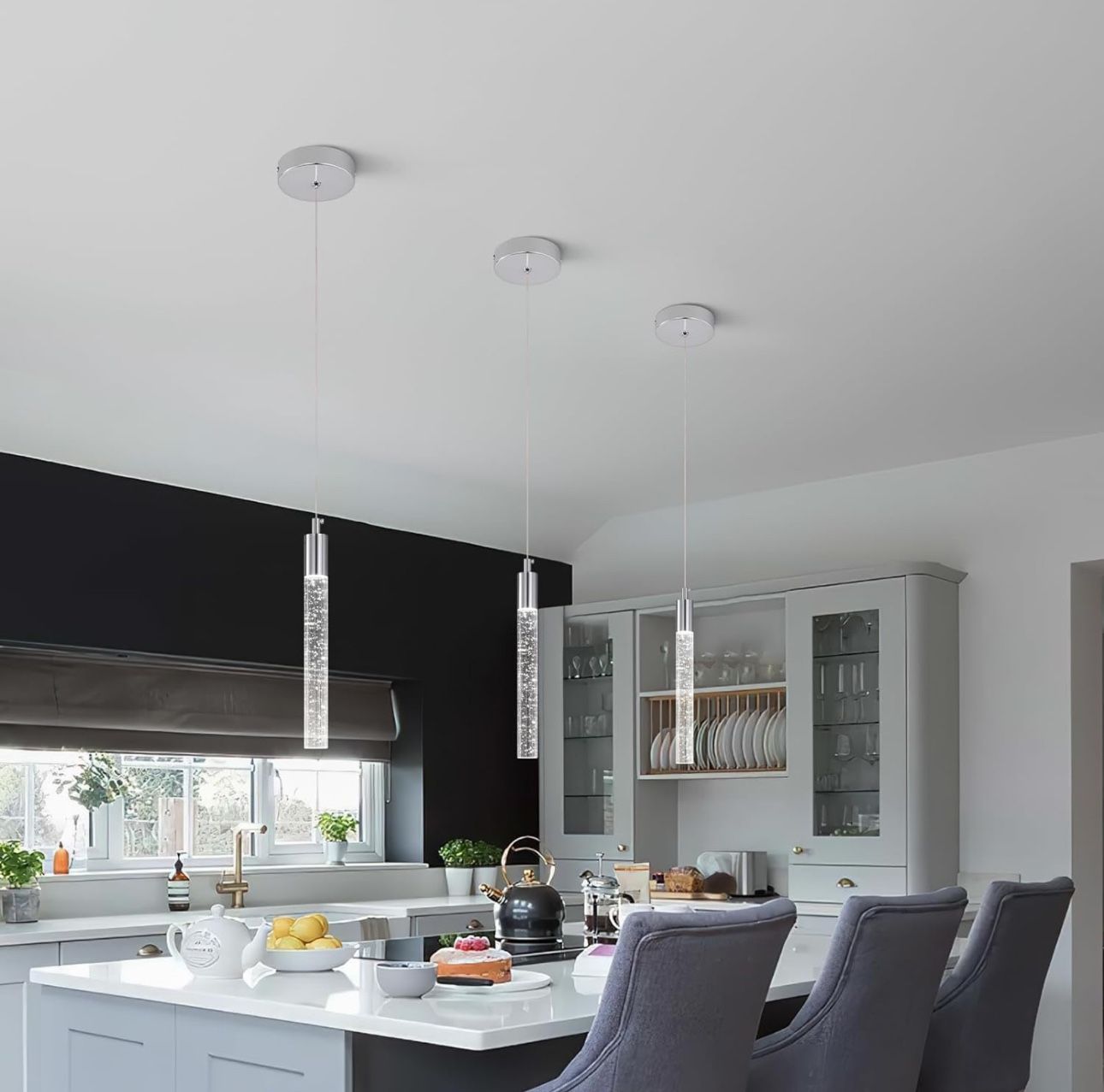 Modern Kitchen Island Pendant Light Dimmable LED Chrome Mini