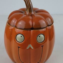 Yankee Candle Ceramic Halloween Pumpkin 8" Orange Jar Candle Holder Boney Bunch
