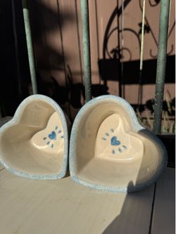 Vintage 1996 Heart-shaped Spongeware Stoneware Bowl-set of 2