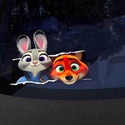 Cute Judy&Nick Peeker Peeking Window Car Decals  Disney Zootopia Stickers