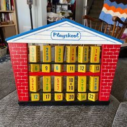 1960's Playskool Wooden Abacus, Vintage Schoolhouse Shaped Learning Tool