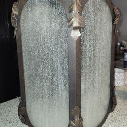 Vintage 6-Panel Bubble Crackle Glass And Metal Lantern Style Chandlier, "As Is"