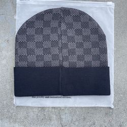 Louis Vuttion Dark Grey Checkered Beanie