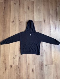 Black Pullover Hoodie with Embroidered uzi Logo Streetwear