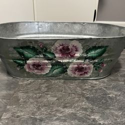 Metal Tub With Hand Painted Flowers