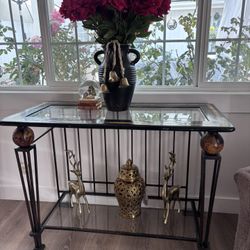 Glass Top Console Table with Metal Frame – Elegant & Sturdy