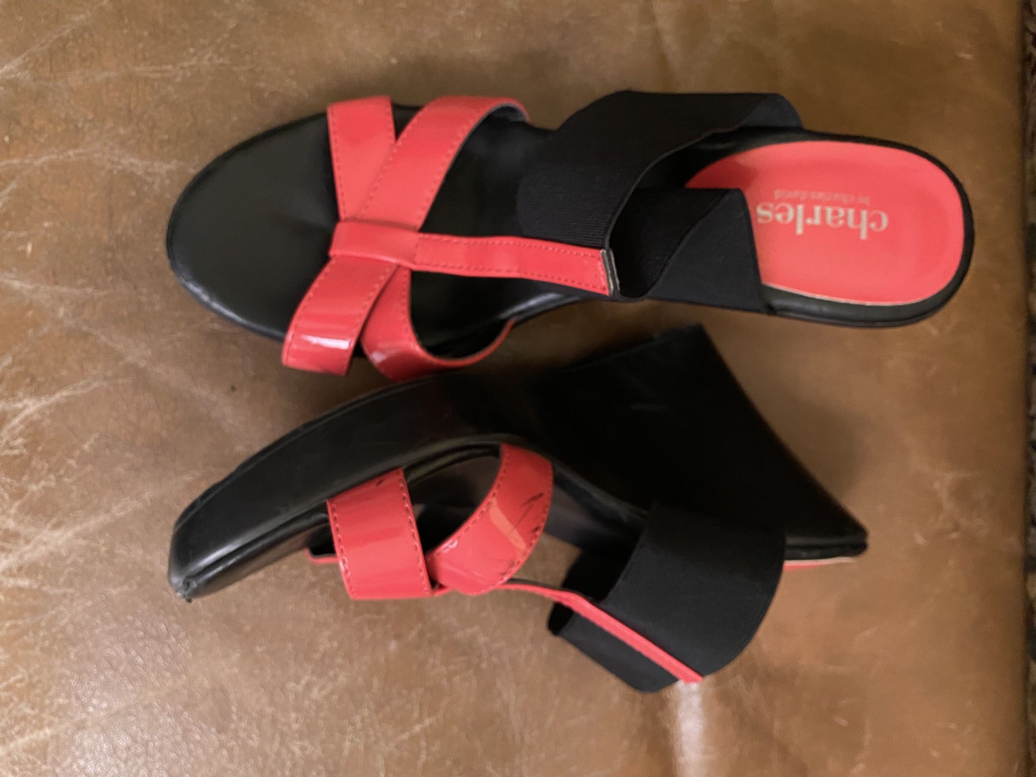 Woman’s Black And Pink Wedge Style Shoes Size 8