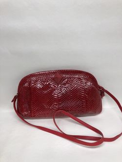 Charles Klein Vintage Genuine Leather Red Snakeskin Clutch