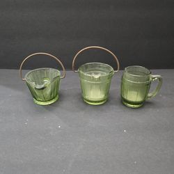 Vintage Avocado Green Hazel Atles Glassware - Ash Trays And Tooth Pick Holder