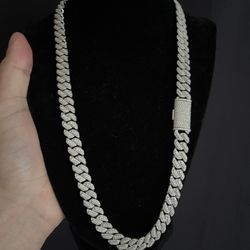 Cuban Link 3 Row 925 Silver Moissanite Diamond Chain 