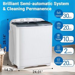 2-in-1 Portable Washing Machine, 13lbs Wash 9lbs Spin Capacity, Compact Mini Washer and Dryer Combo, Portable Washing Machines for Apartments, Automat