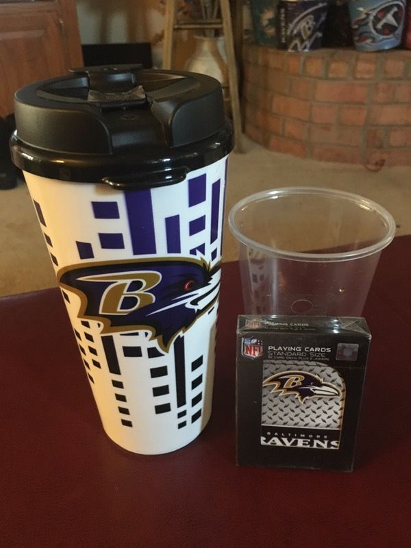 Baltimore Ravens cup and playing cards