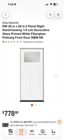 36 in x 80 in 2 Panel ❗️right and left Hand/Inswing❗️ Fiberglass Prehung Front Door