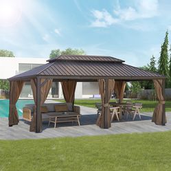 12*20FT patic gazebo,alu gazebo with steel canopy,Outdoor Permanent Hardtop Gazebo Canopy for Patio, Garden, Backyard 