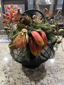 Fall Floral Arrangement in Black Wire Basket