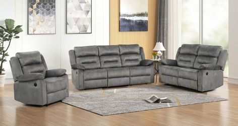 3PC GRAY Fabric Power Reclining Sofa Set
