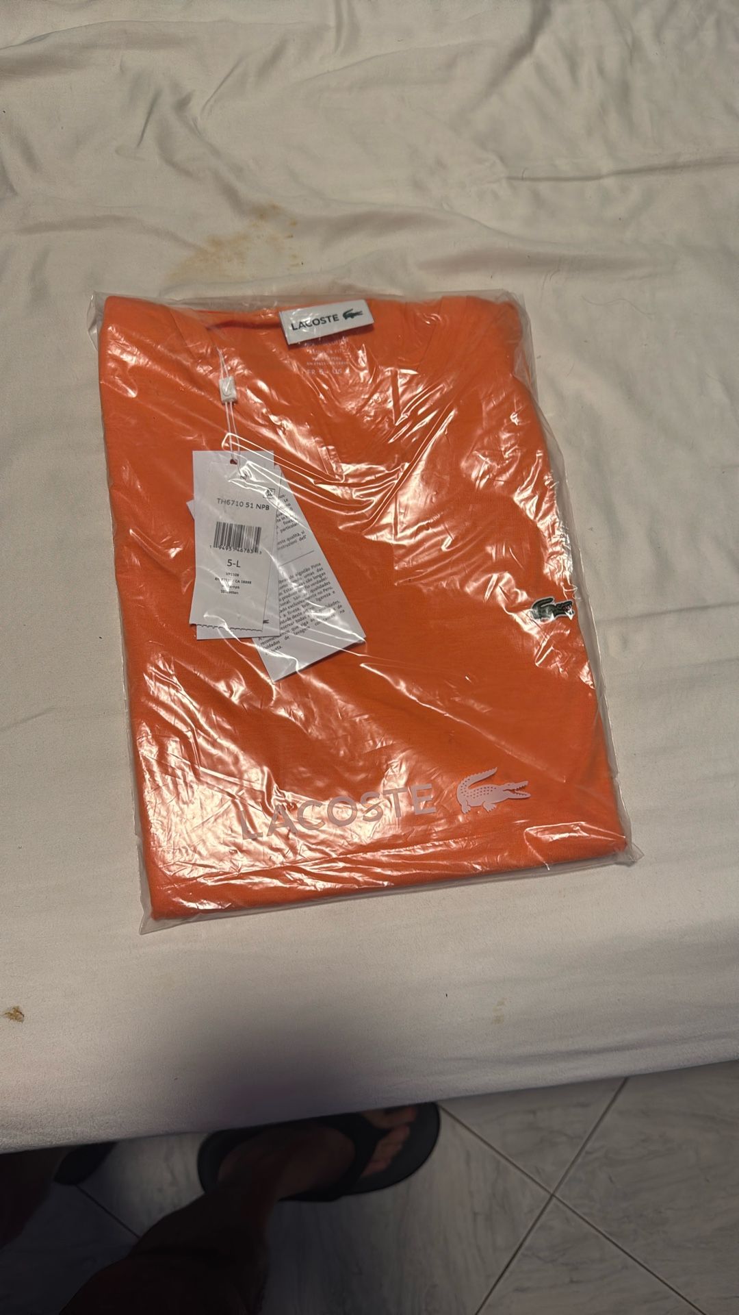 New Men Lacoste V-Neck Prima Cotton Jersey T-shirt Orange Size Large