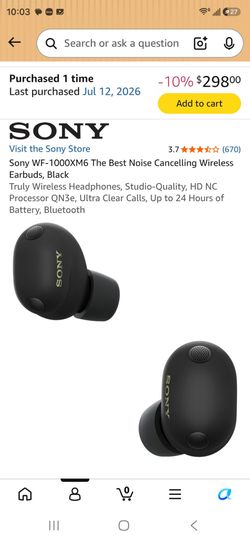 Sony WF-1000XM6 Wireless Earbuds Black