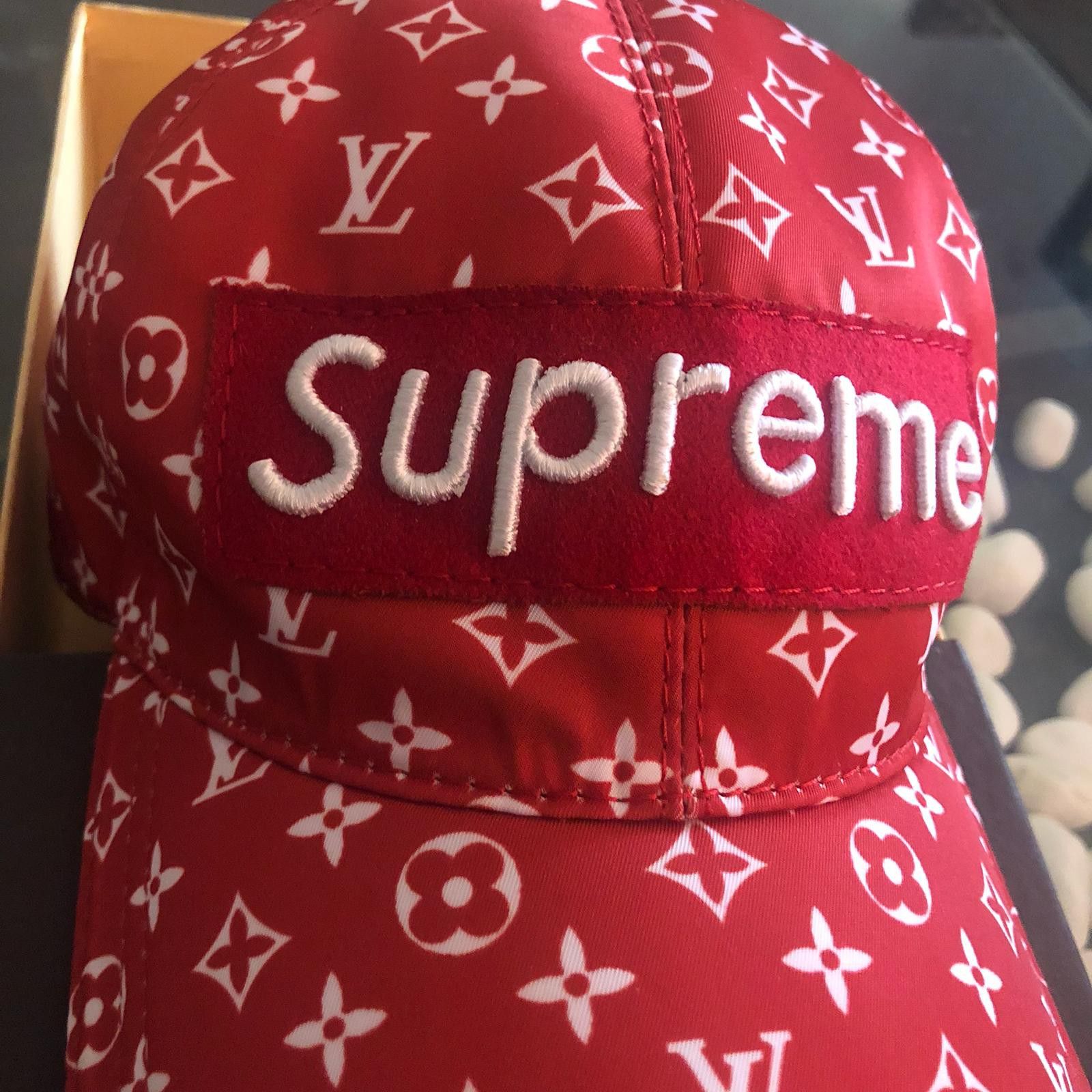 SUPREME RED CAP Snap Back Hat LV Louis Vuitton $115.50 - PicClick