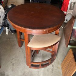Solid Wood Round Table With 4 Fitted Chairs