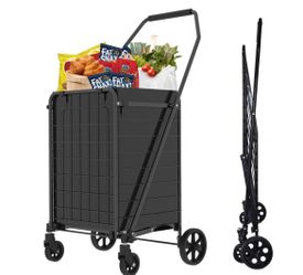 Ningering Folding Shopping Trolley Metal Trolley with 360° Swivel Wheels Folding Door Shopping Trolley