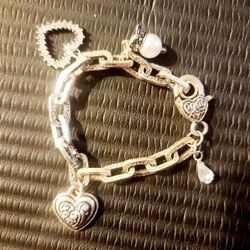 Braclet Silver Chunky Peart Rhinestone Tibetan Lobster Clasp