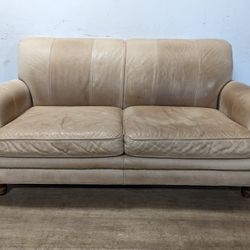 Tan Leather Studded Love Seat