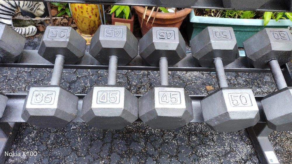 PAIR OF 45 LB. STEEL HEX DUMBBELLS