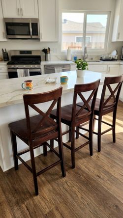 Set of 3 Dark Wood X-Back Bar / Counter Height Chairs - $30