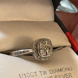 Diamond Sterling Silver Ring NEW