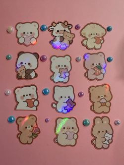Cute Kawaii Bear Holographic Sticker Pack