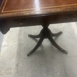 Antique  Droplet Table Mahogany Leather Top 30 Inches Tall I Great Shape Brass Feet
