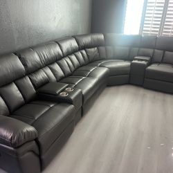 New Reclining Sectional.  Grey Or Ink Blue Gel Leatherette.  123” X 123”.  Free Delivery!