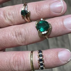 Vintage Solid 10k Emerald Rings And 14k Solid Gold Rings