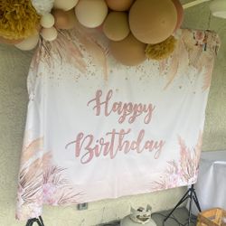 Boho Shabby Chic Birthday Banner Photo Booty Props Cake Topper 