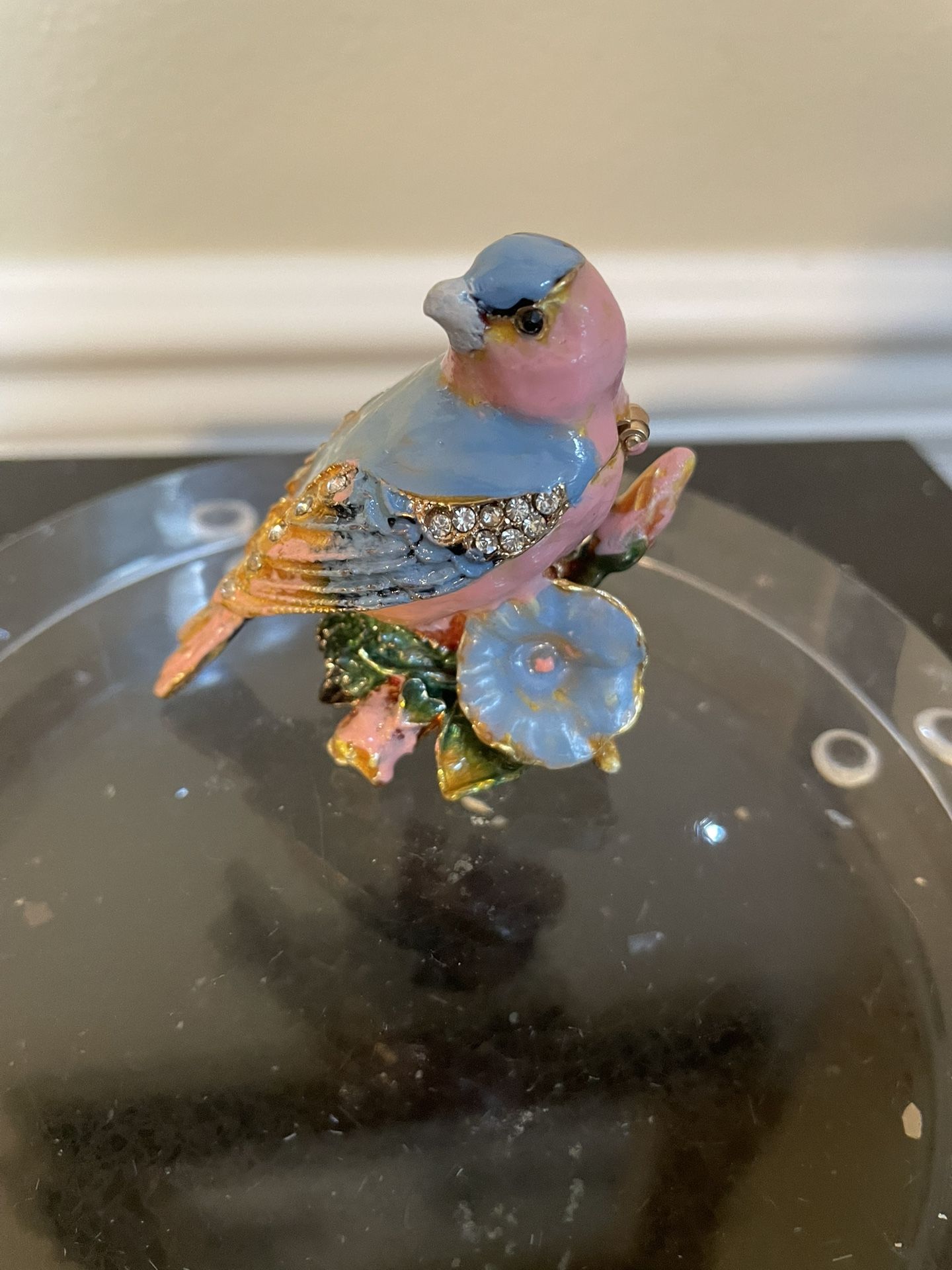 Bejeweled Bird Trinket Box Enamel & Rhinestone 