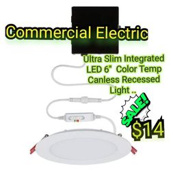 Commercial Electric
Ultra Slim Integrated LED 6 in Round Adj Color Temp Canless Recessed Light for Kitchen Bath Living rooms, White