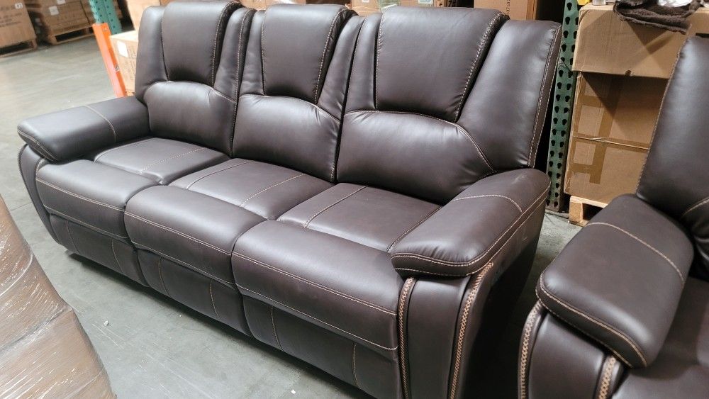 New Sofa And Loveseat Set In Brown Faux Leather