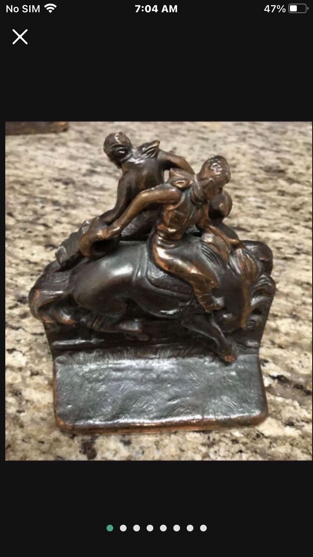 ANTIQUE AMERICAN COWBOY ON HORSE RODEO ART STATUE SCULPTURE DODGE METAL BOOKENDS
