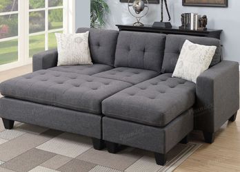3 Piece Grey Sectional Sofa with Ottoman f6920