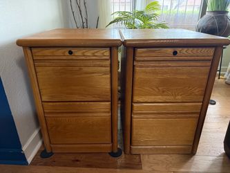 Pair of Oak Wood 2-Drawer File Cabinets