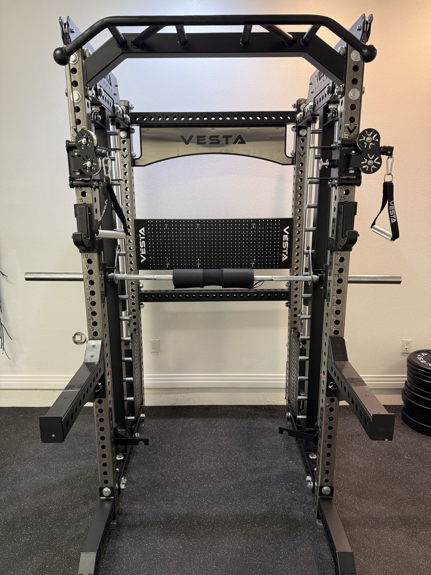 PRO SERIES Ultimate 3-1 Half Rack Functional Trainer w/Smith Machine Bar Bundle | 400lb Stack | Gym Equipment | Fitness | Commercial | Squat Rack