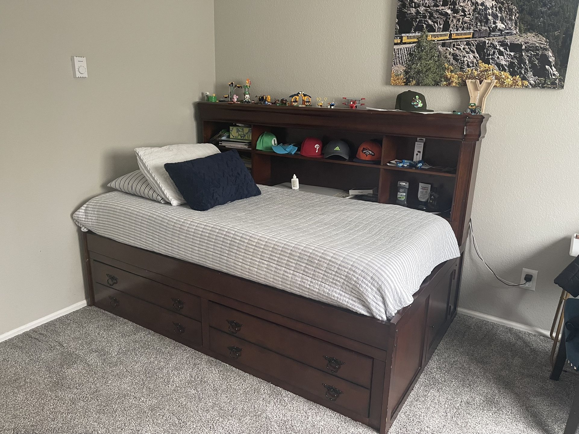 Twin Bed With Storage 2 Large Drawers And Under Storage Doors