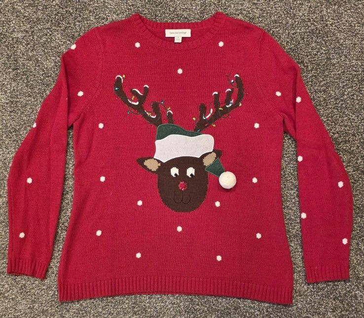 Breckenridge Red Christmas Reindeer Sweater - M
