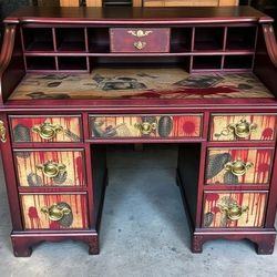 Custom Order Option: Antique Roll-Top Writer's Desk True Crime Lover Art Vintage Home Study Office Decor, Dark Academia (style#2 bloody)