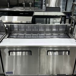 Polarman PLM-S60S 61 1/4" Stainless Steel Sandwich Prep Table with Two Solid Full Doors, (16) 1/6 Size Pans