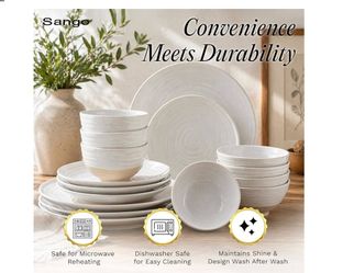 Sango Siterra 16-Piece Rustic White Stoneware Dinnerware Set – Service for 4,