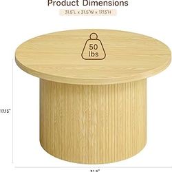 B709 $70  31.5" Round Coffee Table, Tambour Design Coffee Tables for Living Room, Mid Century Modern Wood Coffee Table, Drum Accent Small Center Table